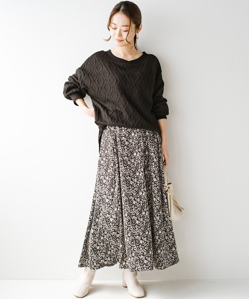 haco!（ハコ）の「ゆるっと着てちゃっかり着映える　ニットみたいなふくれ織りがおしゃれなジャカードトップス（その他トップス・レディース・アイボリー/ブラック・SMALL/MEDIUM/LARGE/X-LARGE）」の16枚目の写真