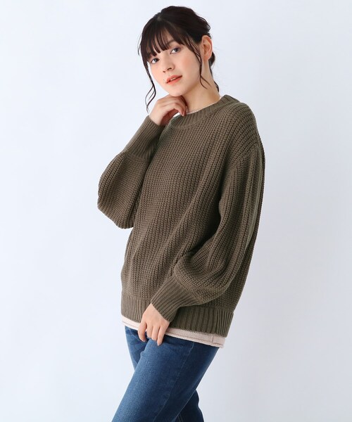 DRESKIP（ドレスキップ）の「◆プチプラ配色ニット（ニット/セーター・レディース・ブラック/サンドベージュ/ブラウン系その他2/ピンク系・02/03）」の2枚目の写真