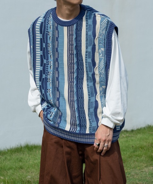 kutir（クティール）の「デザインニットベスト（ベスト・メンズ・ブラック/ブルー/グリーン/ボルドー・MEDIUM/LARGE）」の3枚目の写真