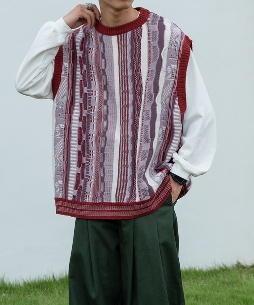 kutir（クティール）の「デザインニットベスト（ベスト・メンズ・ブラック/ブルー/グリーン/ボルドー・MEDIUM/LARGE）」の4枚目の写真