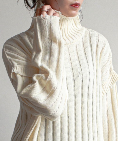 feepur（フェピュール）の「《ウォッシャブル》ダメージリブハイネックニット（ニット/セーター・レディース・ブラック/エンジ/オフホワイト/カーキ/グリーン・MEDIUM）」の3枚目の写真