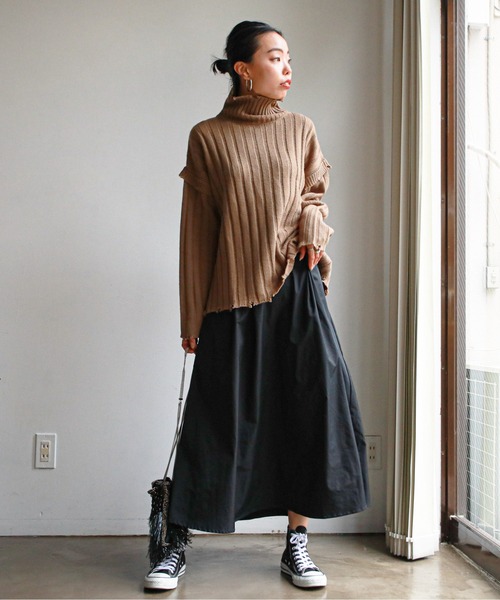 feepur（フェピュール）の「《ウォッシャブル》ダメージリブハイネックニット（ニット/セーター・レディース・ブラック/エンジ/オフホワイト/カーキ/グリーン・MEDIUM）」の12枚目の写真