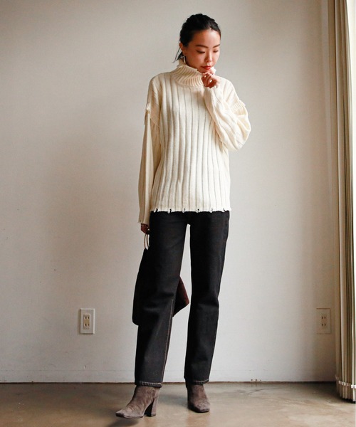 feepur（フェピュール）の「《ウォッシャブル》ダメージリブハイネックニット（ニット/セーター・レディース・ブラック/エンジ/オフホワイト/カーキ/グリーン・MEDIUM）」の20枚目の写真