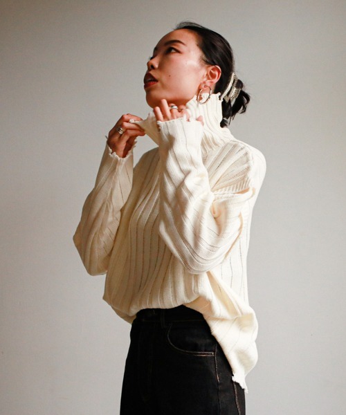 feepur（フェピュール）の「《ウォッシャブル》ダメージリブハイネックニット（ニット/セーター・レディース・ブラック/エンジ/オフホワイト/カーキ/グリーン・MEDIUM）」の21枚目の写真