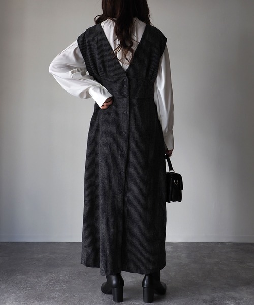 Riberry（リベリー）の「起毛ストライプ2WAYジャンパースカート（ジャンパースカート・レディース・チャコールグレー/ブラウン/グレー・MEDIUM）」の10枚目の写真