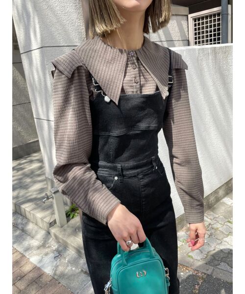 EMODA（エモダ）の「ビッグカラーロングトップ（シャツ/ブラウス・レディース・ホワイト/ブラック/ブラウン/マスタード・FREE）」の15枚目の写真