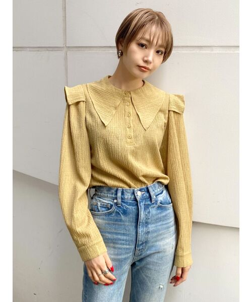 EMODA（エモダ）の「ビッグカラーロングトップ（シャツ/ブラウス・レディース・ホワイト/ブラック/ブラウン/マスタード・FREE）」の12枚目の写真