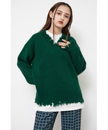 LAGUA GEM | LOOSE V NECK CRASH KNIT TOPS(ニット/セーター)