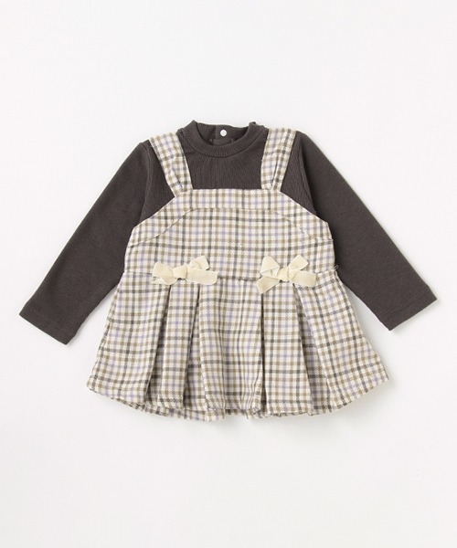 petit main（プティマイン）の「チェックチュニックつきロンT（Tシャツ/カットソー・キッズ・ベージュ/レッド・80ｃｍ/90cm/100cm/120cm/130cm/110cm）」の2枚目の写真