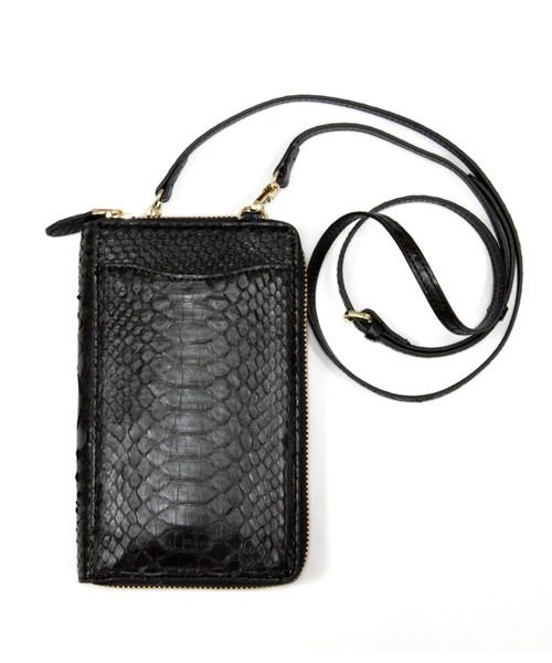 VEENA 1921（ヴィーナ）の「【VEENA 1921】スマホポーチ　お財布ポーチ　縦型　本革（ショルダーバッグ・レディース・ブラウン/パイソン/ブラック・FREE）」の2枚目の写真