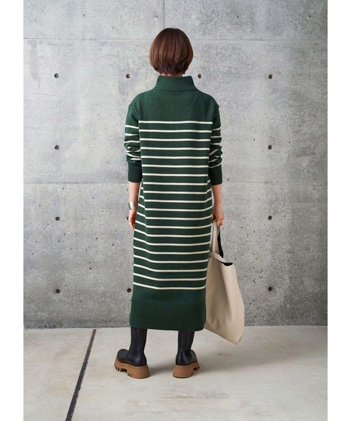 STYLE DELI(スタイルデリ)の「ざっくりめボーダージップニットワンピース(ワンピース・レディース・グリーン/グレー系その他・01/02)」の12枚目の写真