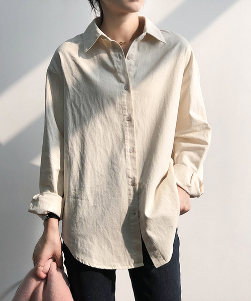 c.u.l（シーユーエル）の「【c.u.l:w】シンプルコットンカラーシャツ culw156（シャツ/ブラウス・レディース・パープル/イエロー/ブルー/ライトベージュ・M/L）」の2枚目の写真