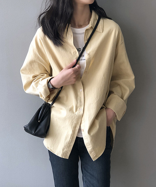 c.u.l（シーユーエル）の「【c.u.l:w】シンプルコットンカラーシャツ culw156（シャツ/ブラウス・レディース・パープル/イエロー/ブルー/ライトベージュ・M/L）」の4枚目の写真