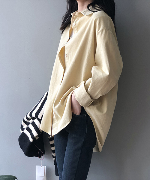 c.u.l（シーユーエル）の「【c.u.l:w】シンプルコットンカラーシャツ culw156（シャツ/ブラウス・レディース・パープル/イエロー/ブルー/ライトベージュ・M/L）」の5枚目の写真