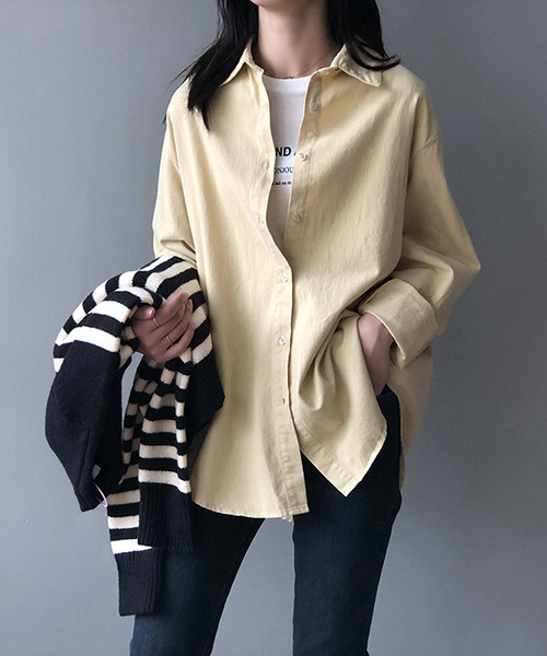 c.u.l（シーユーエル）の「【c.u.l:w】シンプルコットンカラーシャツ culw156（シャツ/ブラウス・レディース・パープル/イエロー/ブルー/ライトベージュ・M/L）」の6枚目の写真