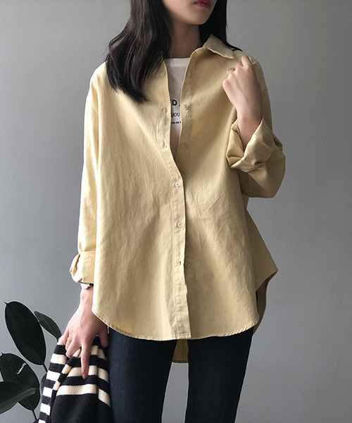 c.u.l（シーユーエル）の「【c.u.l:w】シンプルコットンカラーシャツ culw156（シャツ/ブラウス・レディース・パープル/イエロー/ブルー/ライトベージュ・M/L）」の7枚目の写真