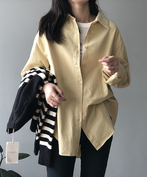 c.u.l（シーユーエル）の「【c.u.l:w】シンプルコットンカラーシャツ culw156（シャツ/ブラウス・レディース・パープル/イエロー/ブルー/ライトベージュ・M/L）」の9枚目の写真