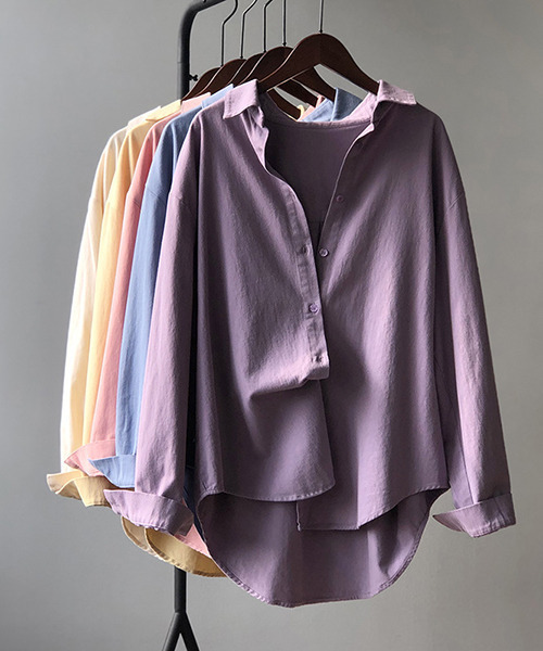 c.u.l（シーユーエル）の「【c.u.l:w】シンプルコットンカラーシャツ culw156（シャツ/ブラウス・レディース・パープル/イエロー/ブルー/ライトベージュ・M/L）」の10枚目の写真