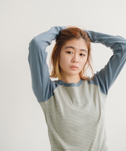 MILLER（ミラー）の「【Miller別注】ラグランボーダーチビT（Tシャツ/カットソー・レディース・ブラック/サックスブルー/グリーン/ブラウン・FREE）」の4枚目の写真