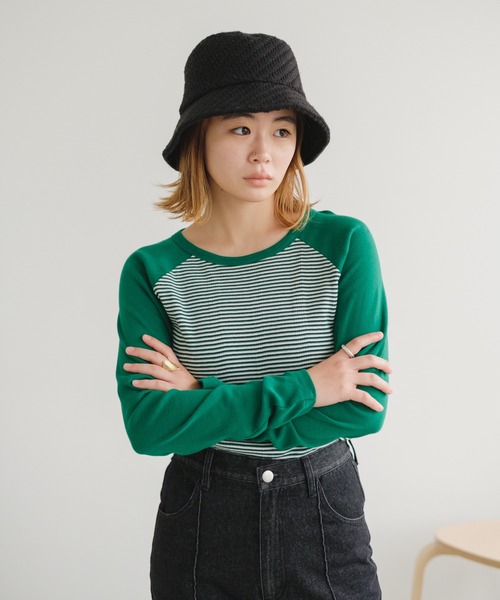 MILLER（ミラー）の「【Miller別注】ラグランボーダーチビT（Tシャツ/カットソー・レディース・ブラック/サックスブルー/グリーン/ブラウン・FREE）」の6枚目の写真