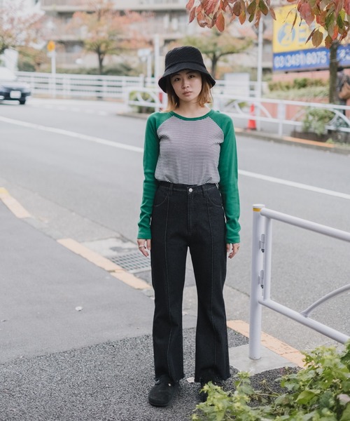 MILLER（ミラー）の「【Miller別注】ラグランボーダーチビT（Tシャツ/カットソー・レディース・ブラック/サックスブルー/グリーン/ブラウン・FREE）」の10枚目の写真