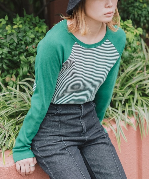 MILLER（ミラー）の「【Miller別注】ラグランボーダーチビT（Tシャツ/カットソー・レディース・ブラック/サックスブルー/グリーン/ブラウン・FREE）」の11枚目の写真