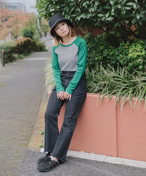 MILLER（ミラー）の「【Miller別注】ラグランボーダーチビT（Tシャツ/カットソー・レディース・ブラック/サックスブルー/グリーン/ブラウン・FREE）」の9枚目の写真