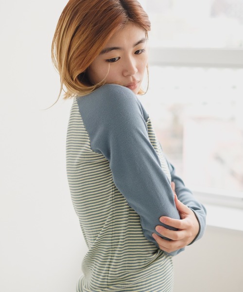 MILLER（ミラー）の「【Miller別注】ラグランボーダーチビT（Tシャツ/カットソー・レディース・ブラック/サックスブルー/グリーン/ブラウン・FREE）」の15枚目の写真