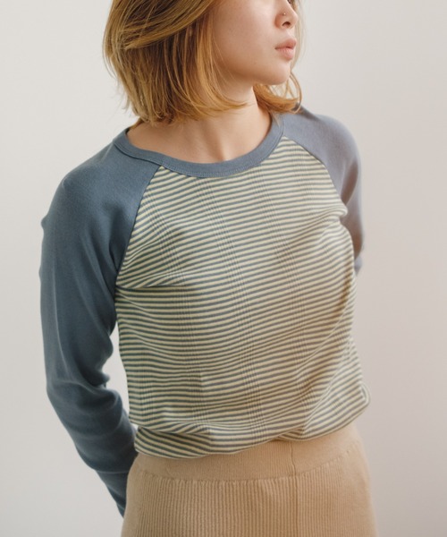 MILLER（ミラー）の「【Miller別注】ラグランボーダーチビT（Tシャツ/カットソー・レディース・ブラック/サックスブルー/グリーン/ブラウン・FREE）」の19枚目の写真