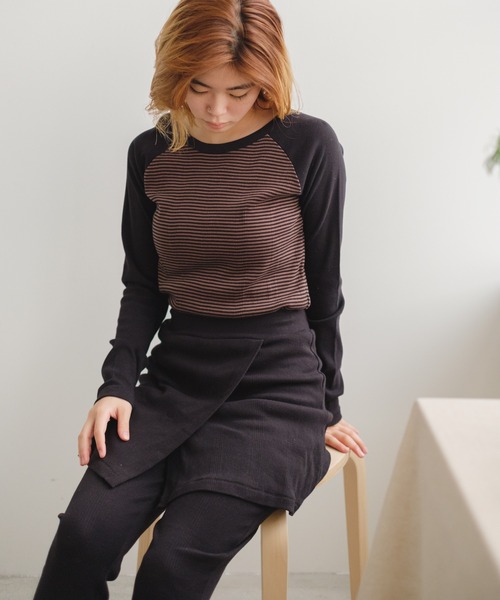 MILLER（ミラー）の「【Miller別注】ラグランボーダーチビT（Tシャツ/カットソー・レディース・ブラック/サックスブルー/グリーン/ブラウン・FREE）」の22枚目の写真