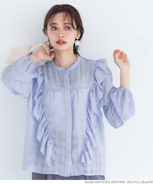 coca(coca)(コカ)の「透けチェックフリルブラウス(シャツ/ブラウス・レディース・ブラック/ライトブルー・M/L)」の14枚目の写真