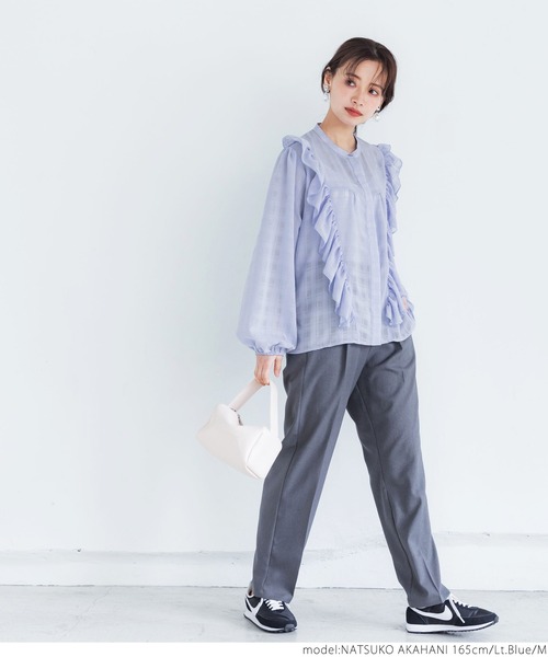 coca(coca)(コカ)の「透けチェックフリルブラウス(シャツ/ブラウス・レディース・ブラック/ライトブルー・M/L)」の13枚目の写真