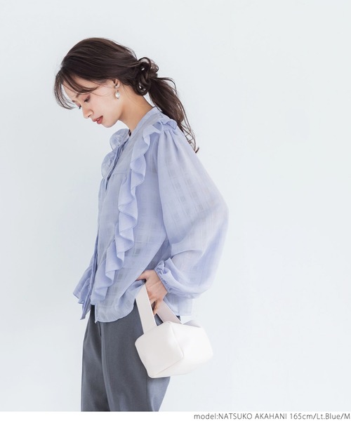coca(coca)(コカ)の「透けチェックフリルブラウス(シャツ/ブラウス・レディース・ブラック/ライトブルー・M/L)」の12枚目の写真
