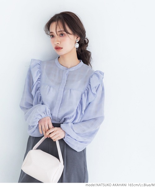 coca(coca)(コカ)の「透けチェックフリルブラウス(シャツ/ブラウス・レディース・ブラック/ライトブルー・M/L)」の9枚目の写真