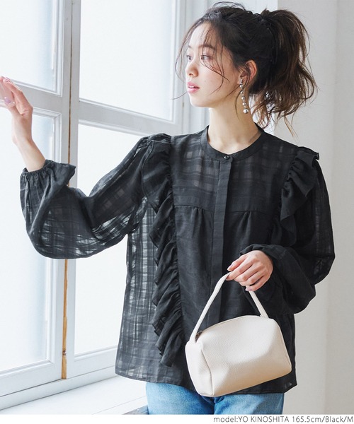 coca(coca)(コカ)の「透けチェックフリルブラウス(シャツ/ブラウス・レディース・ブラック/ライトブルー・M/L)」の8枚目の写真