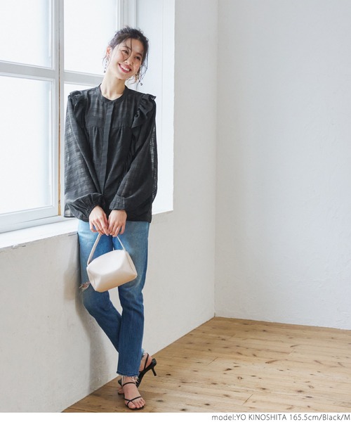 coca(coca)(コカ)の「透けチェックフリルブラウス(シャツ/ブラウス・レディース・ブラック/ライトブルー・M/L)」の7枚目の写真