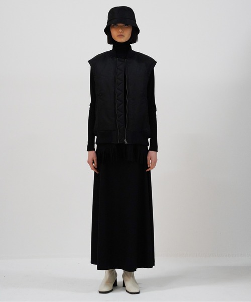 UNDECORATED(アンデコレイテッド)の「UNDECORATED アンデコレイテッド / S140 Wool Knit Skirt ウール ニットフレアスカート(セットアップ) / UDF22403(スカート・レディース・ブラック/オリーブ・FREE)」の10枚目の写真