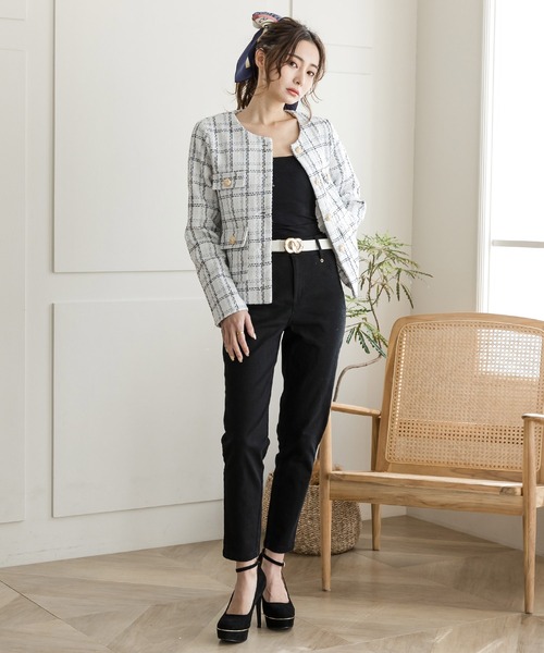 Julia Boutique（ジュリアブティック）の「ダブルボタンハイウエストスキニーパンツ/22040（その他パンツ・レディース・ブラック/ブラウン/ライトベージュ・LL/3L/S/M/L）」の6枚目の写真