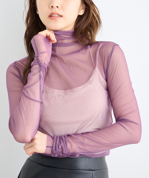 FREE'S MART（フリーズマート）の「◇シースルーハイネックカットソー（Tシャツ/カットソー・レディース・ホワイト/ブラック/グリーン/ピンク・FREE）」の4枚目の写真