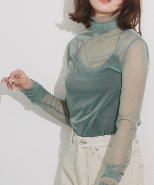 FREE'S MART（フリーズマート）の「◇シースルーハイネックカットソー（Tシャツ/カットソー・レディース・ホワイト/ブラック/グリーン/ピンク・FREE）」の12枚目の写真