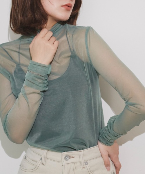 FREE'S MART（フリーズマート）の「◇シースルーハイネックカットソー（Tシャツ/カットソー・レディース・ホワイト/ブラック/グリーン/ピンク・FREE）」の9枚目の写真