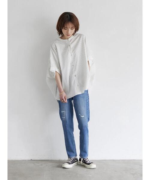 rem closet(レムクローゼット)の「ストライプオーバーギャザーブラウス(シャツ/ブラウス・レディース・ストライプ・FREE)」の14枚目の写真