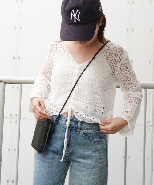 VENCEEXCHANGE（ヴァンスエクスチェンジ）の「クロシェ編みフロントシャーリングプルオーバー（ニット/セーター・レディース・ダークブルー/ブラック/ホワイト/グリーン/ピンク・M）」の2枚目の写真