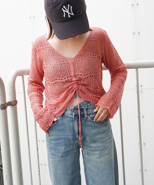 VENCEEXCHANGE（ヴァンスエクスチェンジ）の「クロシェ編みフロントシャーリングプルオーバー（ニット/セーター・レディース・ダークブルー/ブラック/ホワイト/グリーン/ピンク・M）」の5枚目の写真