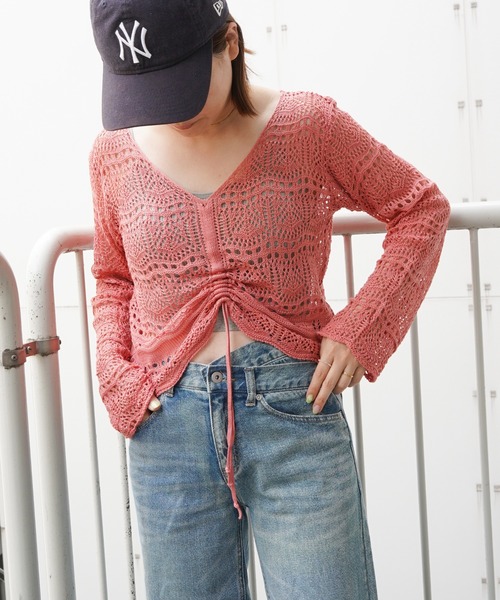 VENCEEXCHANGE（ヴァンスエクスチェンジ）の「クロシェ編みフロントシャーリングプルオーバー（ニット/セーター・レディース・ダークブルー/ブラック/ホワイト/グリーン/ピンク・M）」の9枚目の写真