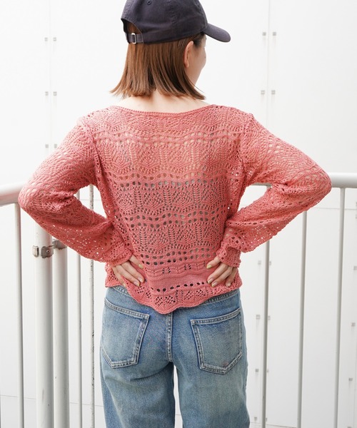 VENCEEXCHANGE（ヴァンスエクスチェンジ）の「クロシェ編みフロントシャーリングプルオーバー（ニット/セーター・レディース・ダークブルー/ブラック/ホワイト/グリーン/ピンク・M）」の10枚目の写真