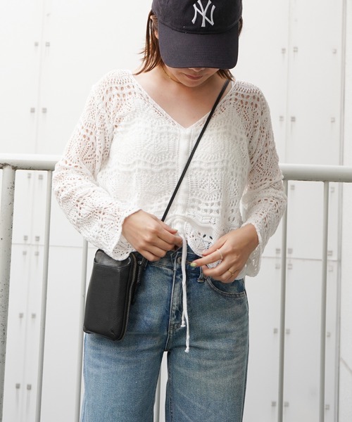 VENCEEXCHANGE（ヴァンスエクスチェンジ）の「クロシェ編みフロントシャーリングプルオーバー（ニット/セーター・レディース・ダークブルー/ブラック/ホワイト/グリーン/ピンク・M）」の6枚目の写真