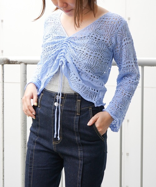 VENCEEXCHANGE（ヴァンスエクスチェンジ）の「クロシェ編みフロントシャーリングプルオーバー（ニット/セーター・レディース・ダークブルー/ブラック/ホワイト/グリーン/ピンク・M）」の16枚目の写真