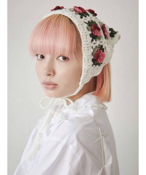 merry jenny（メリージェニー）の「gardenクロシェヘッドスカーフ（ストール/ショール・レディース・オフホワイト/ブラック・FREE）」の4枚目の写真