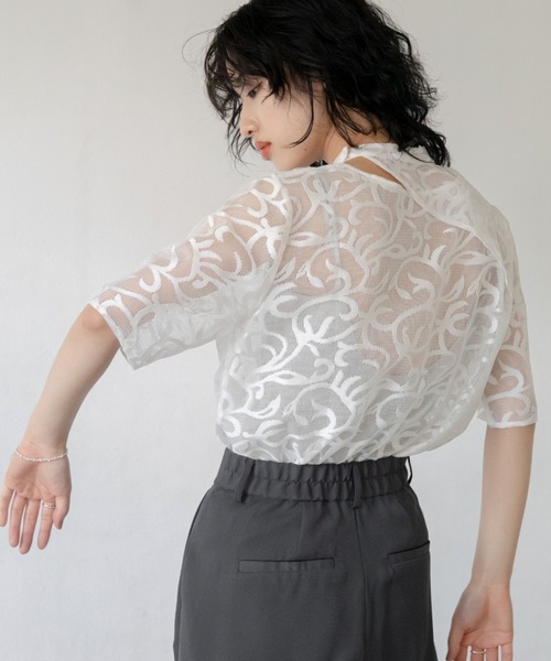 スキンアウトレースシアートップス（Tシャツ/カットソー